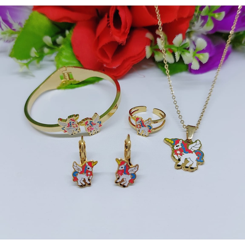 Set anak titanium (gelang,kalung,anting,cincin) perhiasan fashion S023-024