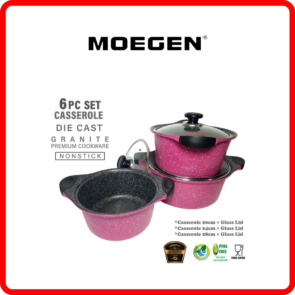 Moegen Germany Casserole Set / Moegen 6 Pcs Casserole Pot Granite Series Anti Lengket Original / Pan