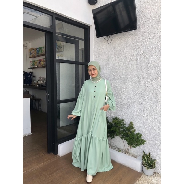 [COD] Aurelie Dress Varian Melon | Fashion Muslim Gamis Kondangan OOTD | Casual Outfit Muslimah | Dress Muslimah Bahan Shakila Premium