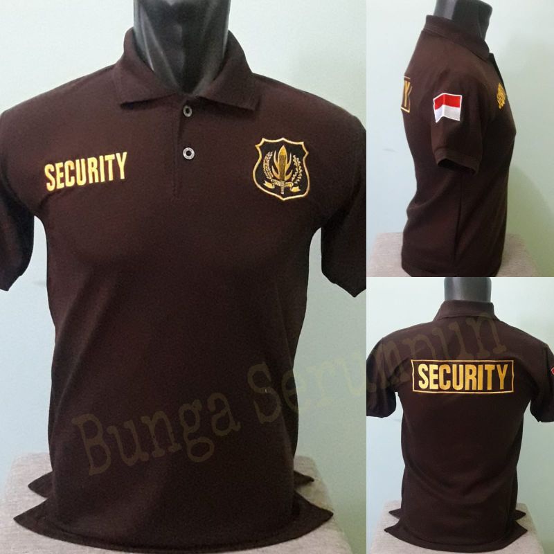 KAOS SECURITY COKLAT - KAOS KERAH SECURITY COKLAT LOGO KUNING FULL BORDIR