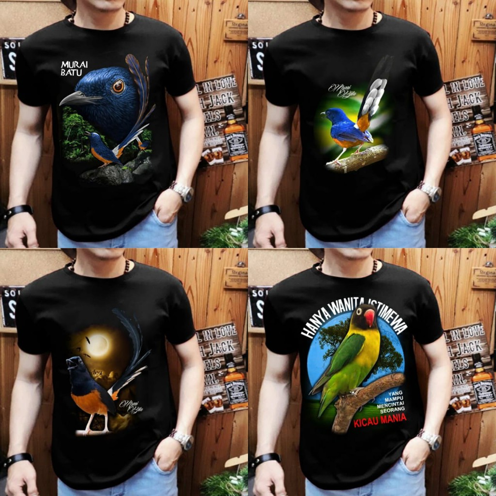 Kaos Distro Pria Lengan Pendek / Motif Burung / Shalch Trendy