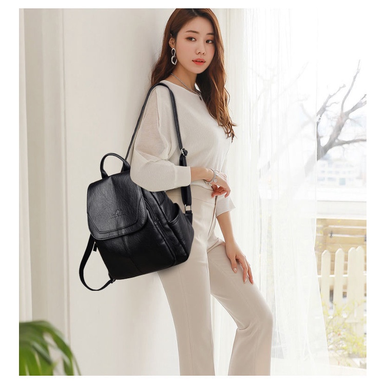 Satu7an T236 Tas Ransel Wanita Fashion Style Korea Kasual Tas Punggung Sekolah Kerja Backpack Cewek Kulit Sintetis-7