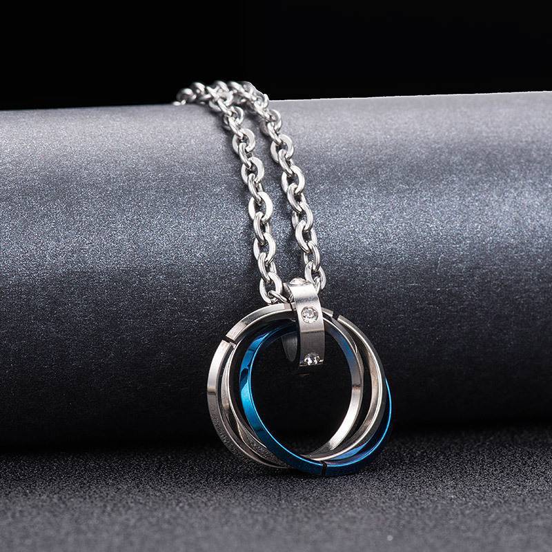 Kalung Liontin Tiga Cincin Gaya Hip Hop Korea Untuk Aksesoris Perhiasan