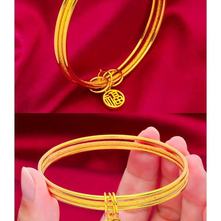 Gelang Emas Asli Kadar 375 Desain Tiga Cincin Forever Love Untuk Wanita