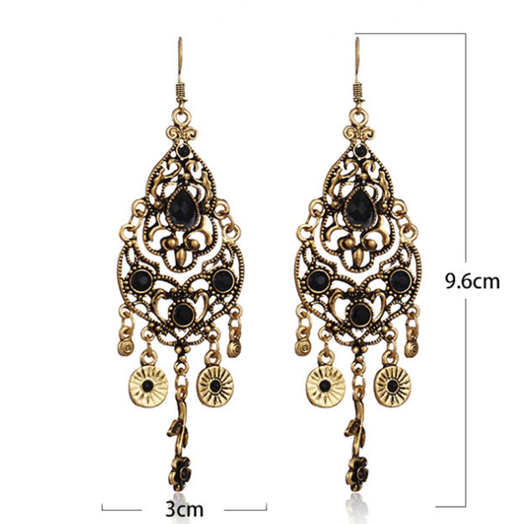 Anting Nanas Perhiasan India Etnik Bunga Anting Menjuntai Panjang Vintage Alloy