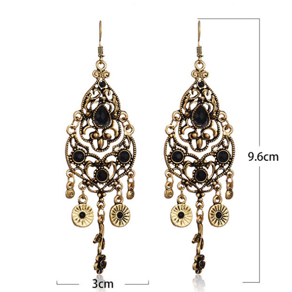 R-flower Earrings 2021hiasan India Berlian Imitasi Anting Menjuntai Panjang Vintage Alloy