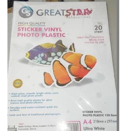 

Sticker Stiker Vinyl Glossy Waterproof 120 Gsm A4 20 lembar Greatstar (Original)