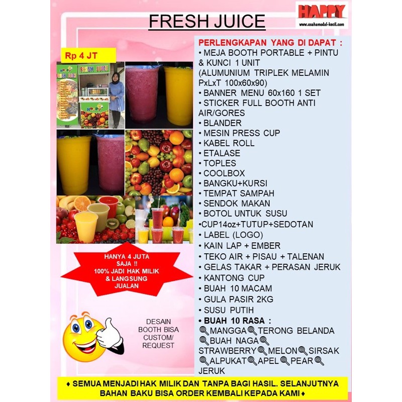 PAKET USAHA FRANCHISE MINUMAN FRESH JUICE JUS BUAH FRUIT KEKINIAN - GEROBAK BOOTH PORTABLE KEMITRAAN