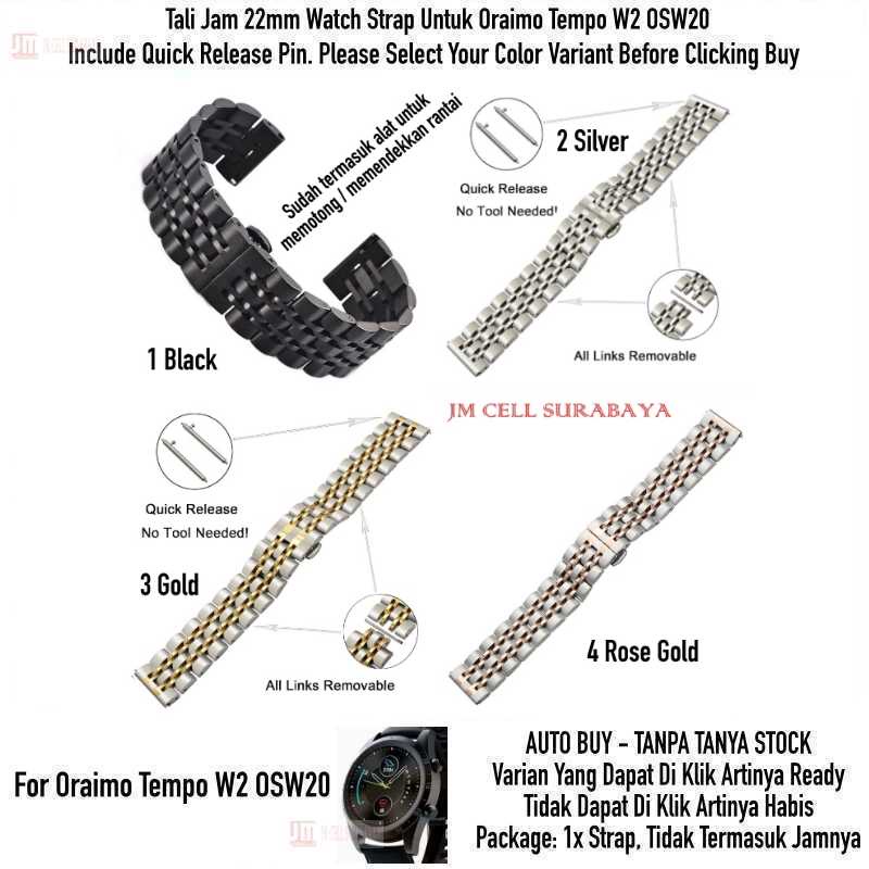 Watch Strap Oraimo Tempo W2 OSW20 OSW 20 - Tali Jam 22mm Dual Color Stainless Steel