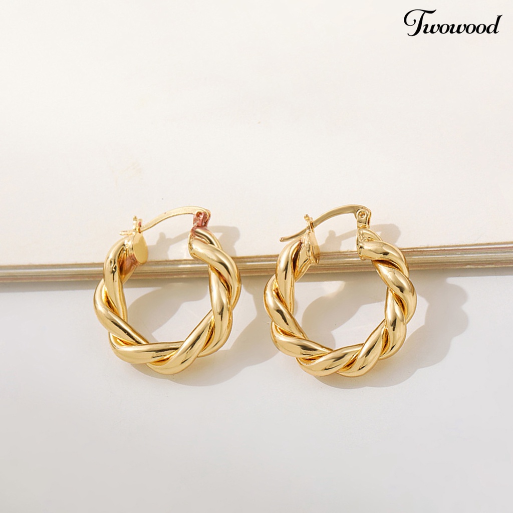 Twowood 1 Pair Hoop Earrings Thick Twisted Alloy Hypoallergenic Elegant Hoops Earrings Set for Women