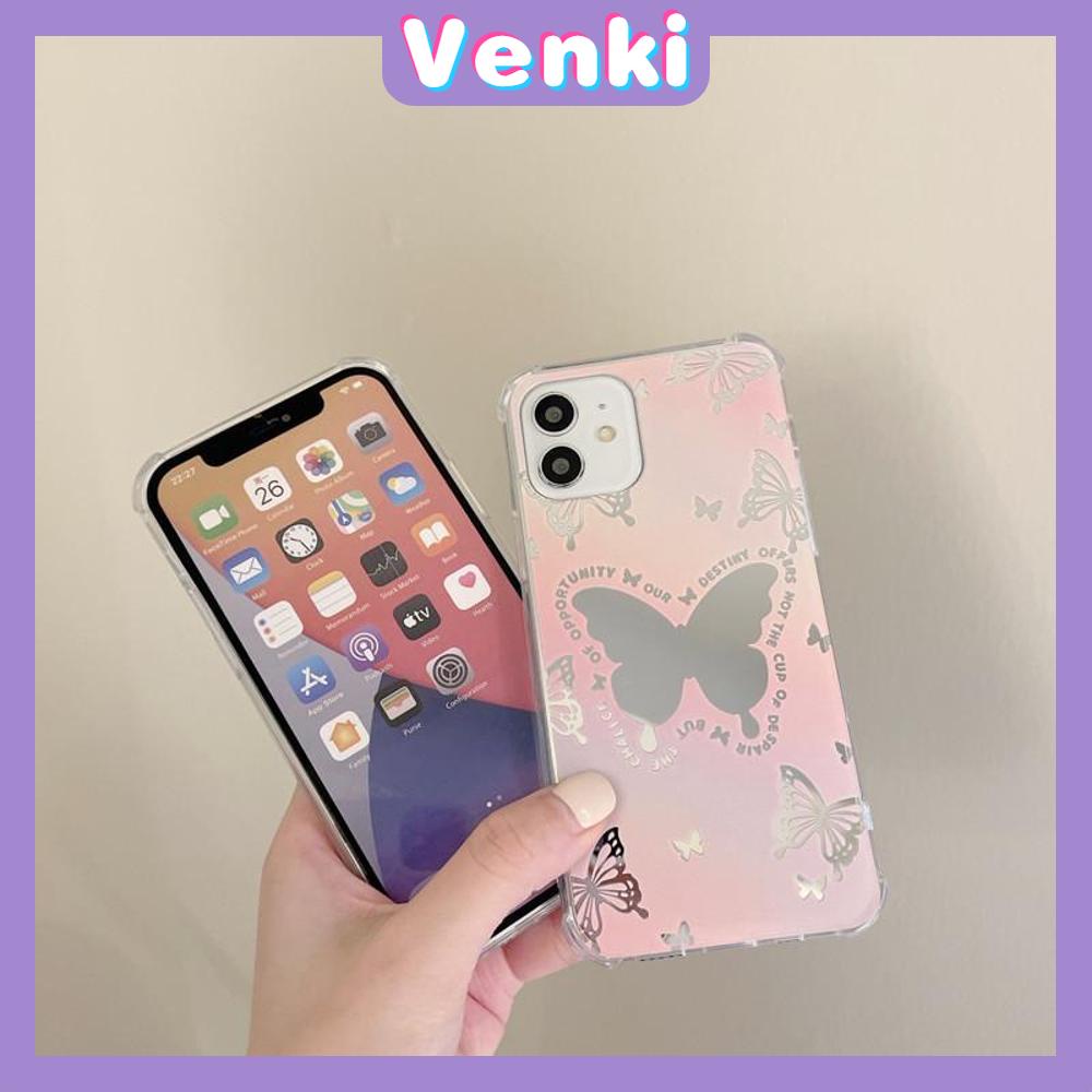 iPhone Case Acrylic HD Mirror Laser Airbag Shockproof Protection Camera Cute Pink Butterfly Compatible For iPhone 11 iPhone 13 Pro Max iPhone 12 Pro Max iPhone 7 Plus iPhone xr