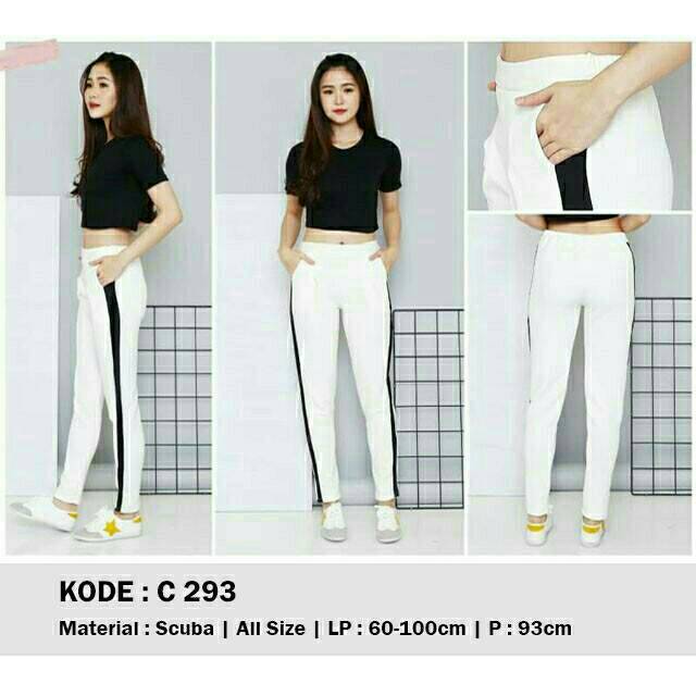 Legging strip celana panjang wanita jegging melar