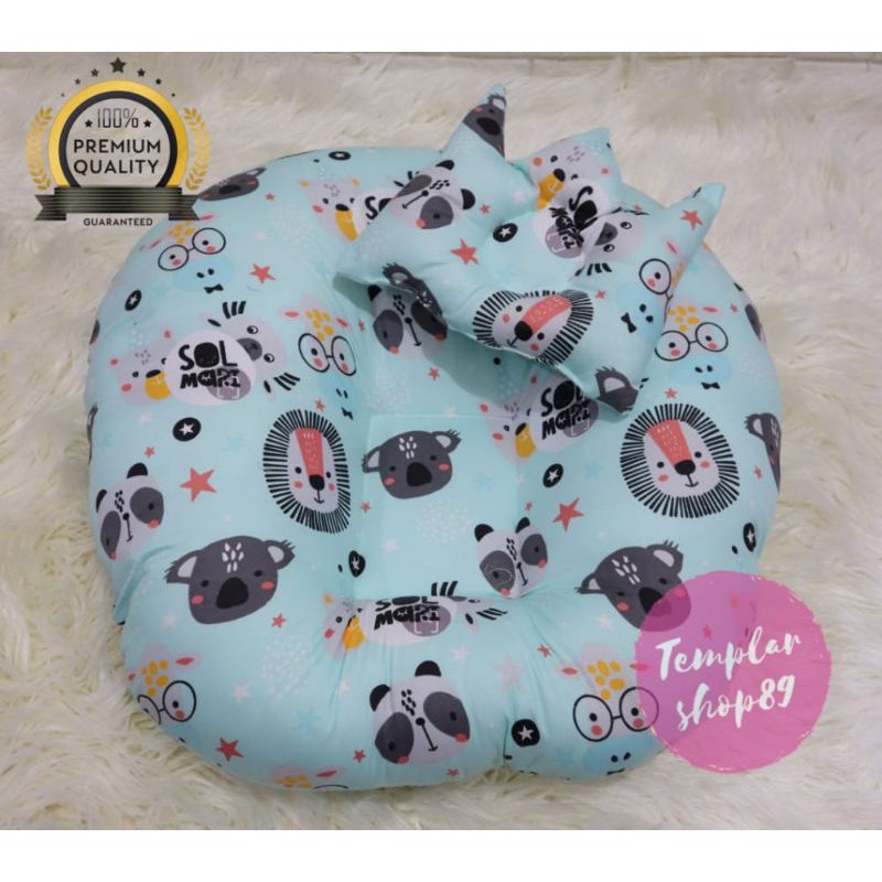 sofa bayi atau baby launcer free tas mika dan bantal mahkota motip baby blue