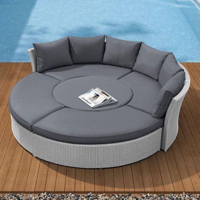 B032 Daybed Bundar Rotan Sintetis Terbaik , Sofa Daybed Taman Rotan Terbaru