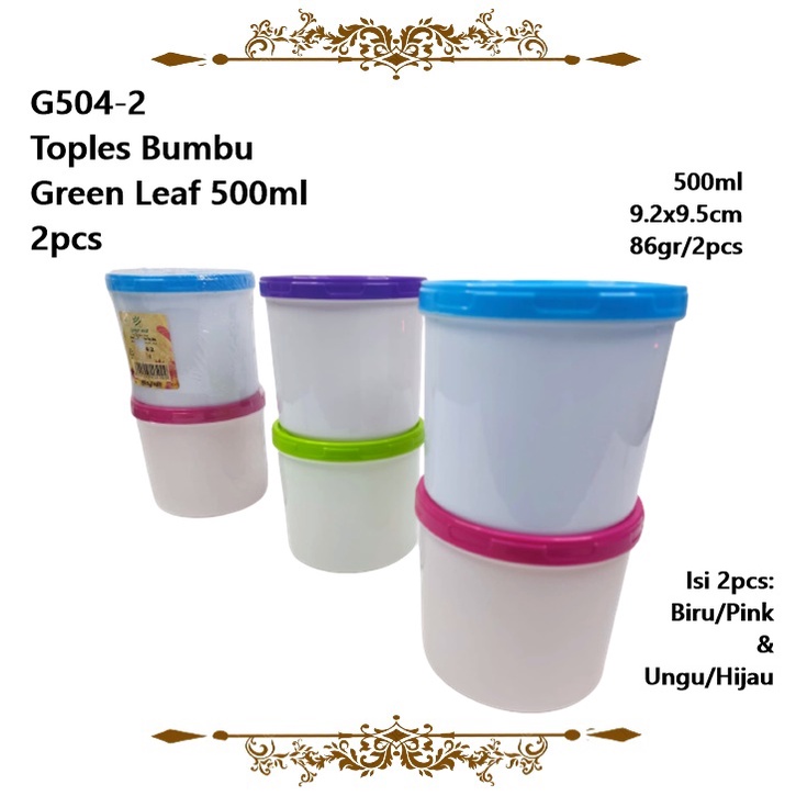 [Set 2pcs] Toples Mini/Tempat Bumbu Green Leaf 500ml