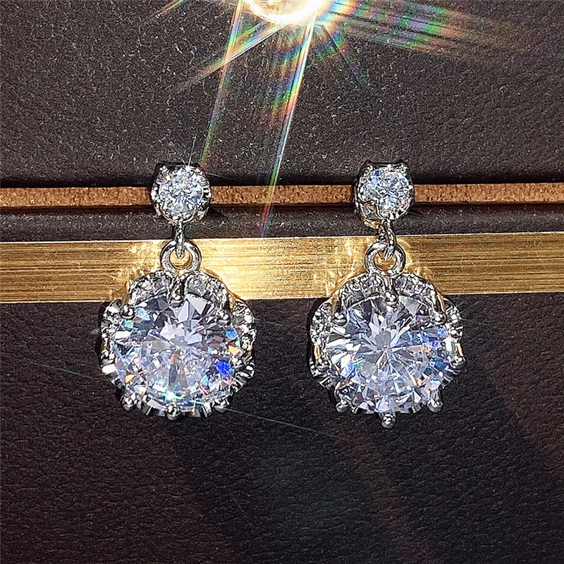 Anting Tusuk Gantung Temperament Hias Zircon / Berlian Gaya Trendy Berkilau Untuk Wanita