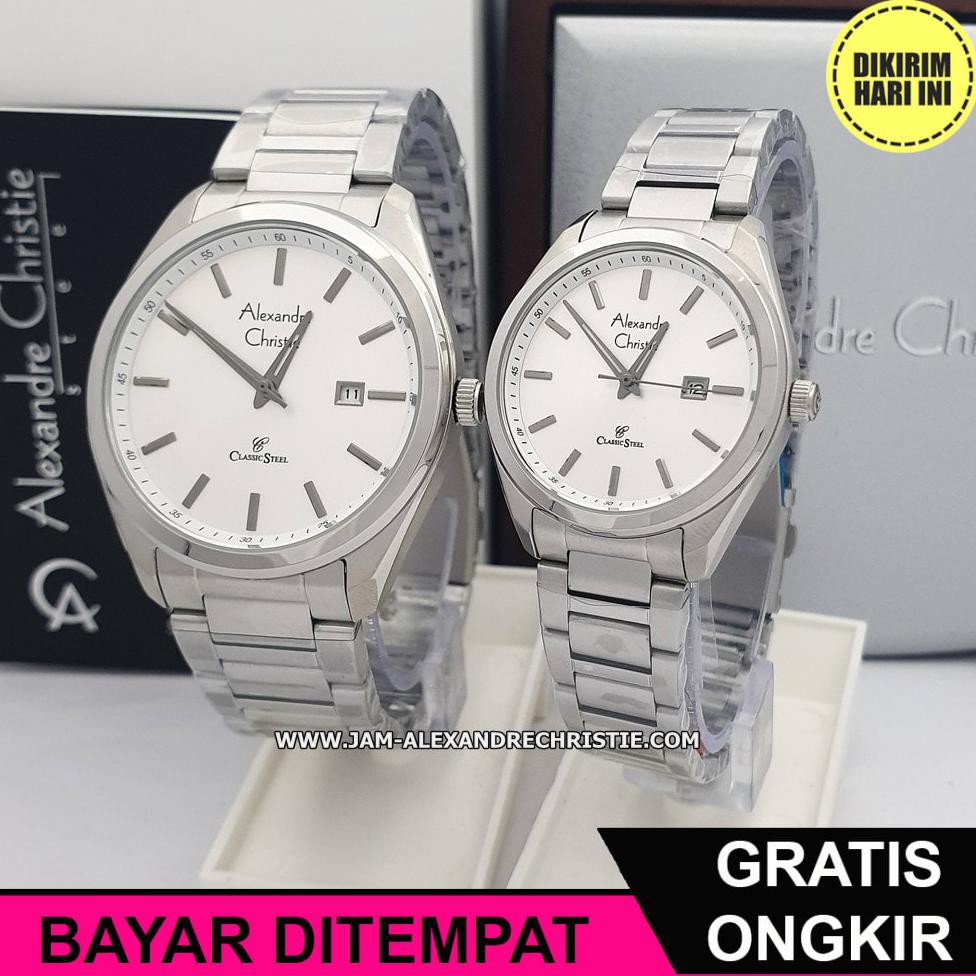 (BAYAR DITEMPAT) OE4072 JAM TANGAN PASANGAN ALEXANDRE CHRISTIE AC 8591 MD LD FSV FULL SILVER