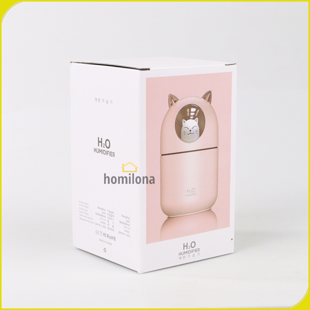 Humidifier Diffuser Aromaterapi Cute Cat Design 300ml - Taffware HUMI A205 White Pink / Alat Pengharum Ruangan Pelembab Udara Minyak Essential Oil Aromatherapy Motif Kucing Lucu