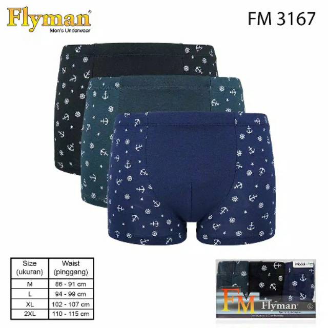 Flyman Celana Dalam Boxer Pria Anchor 3 PCS FM 3167 Pakaian Dalamgood  god