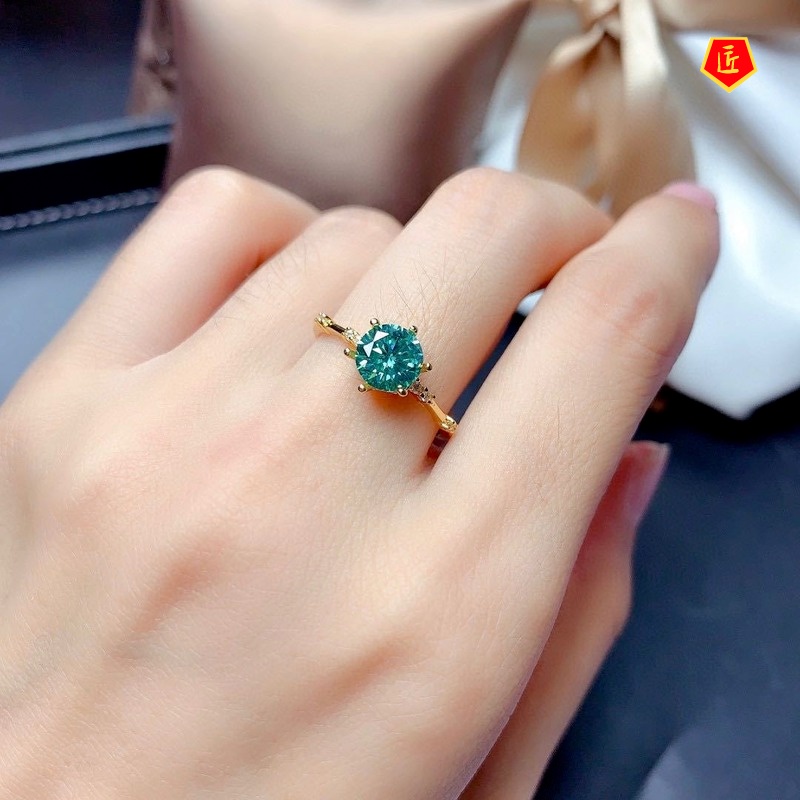 [Ready Stock]Simple Classic Green Moissanite Diamond Ring for Women