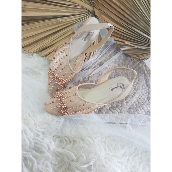 sepatu wedding shoes wrna cream tali tinggi 5cm kaca