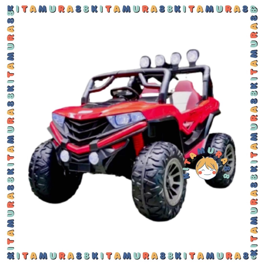 MAINAN ANAK/MAENAN MOBIL JEEP OFF ROAD AKI/YUKITA 90 MONSTER ADA REMOTE BAN KARET 12 VOLT 10 AH UKURAN BESAR
