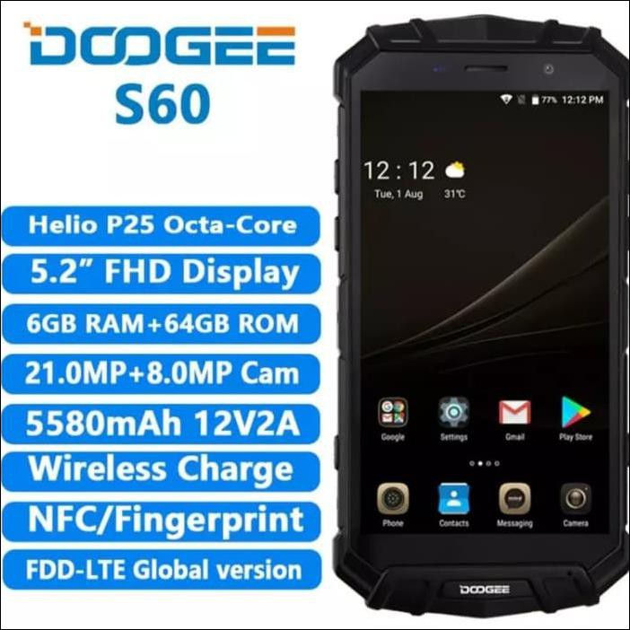 Hp 4G Doogee S60 Ip68 6Gb 64Gb Handphone Android 7 Rival Bv9000 Pro - Emas