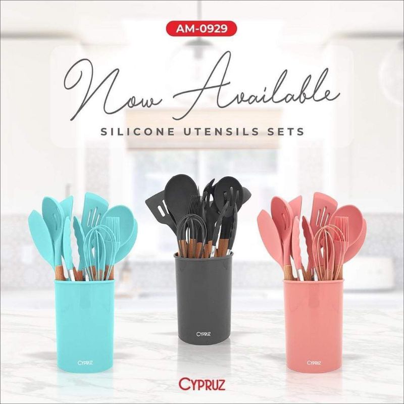 SET SUTIL SPATULA SILIKON SET CYPRUZ KITCHEN UTENSILS SET OF 12 TEBAL & TAHAN PANAS