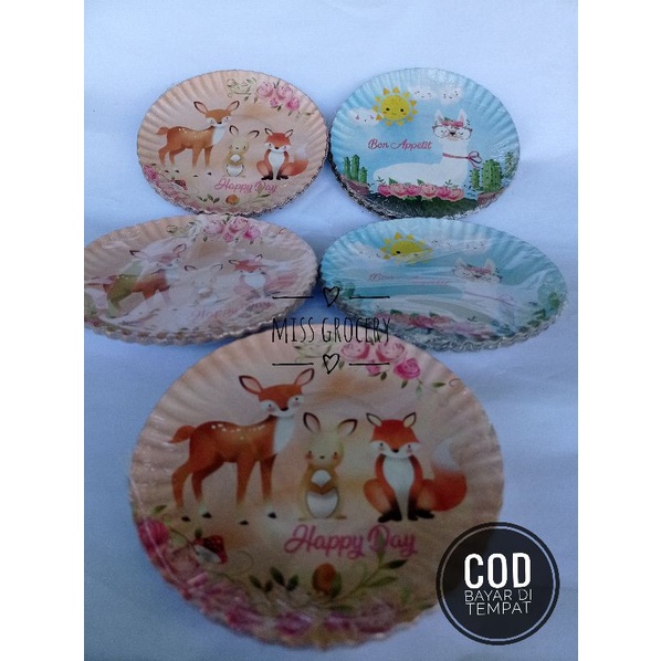 (12pcs)Piring Kertas Kue Roti Ulang tahun Motif Karakter Lucu Kecil Murah Grosir