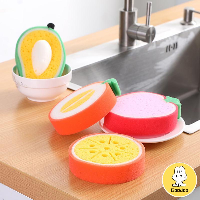 Buah Spons Scrub Piring Kain Dekontaminasi Kuat Dapur Menebal Sapu Penggosok Lap Pencuci Piring -Doo