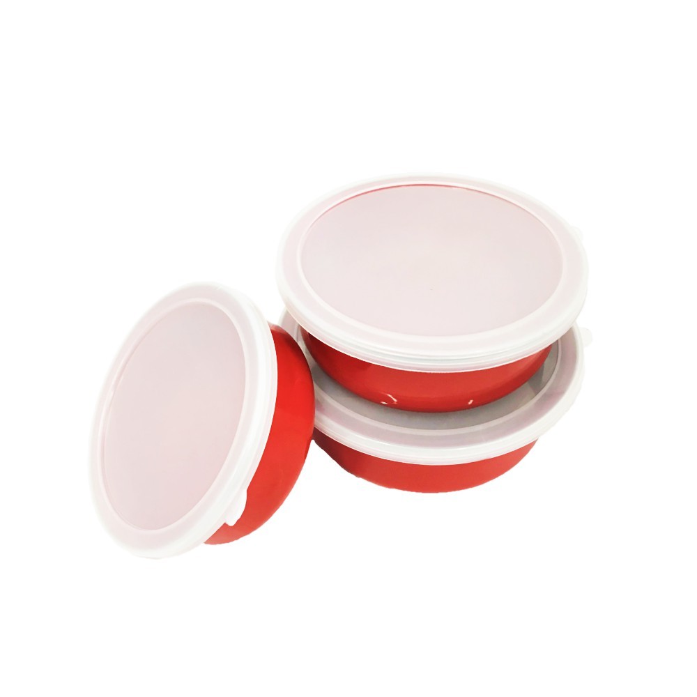 Mixing Bowl Set Solid Red with Plastic Cover (Set 14,16,18 cm) Mangkuk Mangok Wadah Makanan Rantang