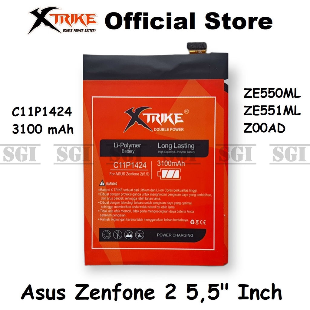 Baterai XTRIKE Double Power Original Asus Zenfone 2 5.5 Inch ZE550ML ZE551ML C11P1424 Z00AD Batre