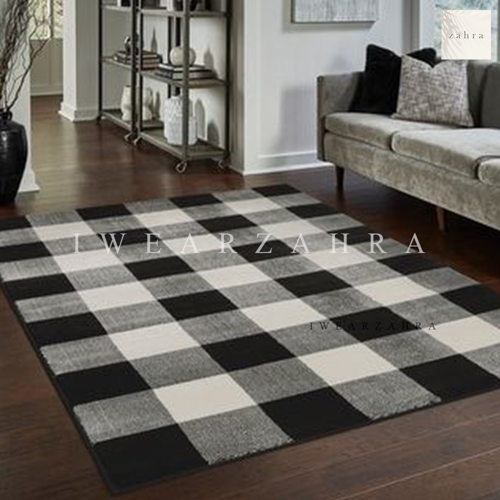 KARPET MONOKROM - Keset Kaki Bulu Rasfur Hitam Putih