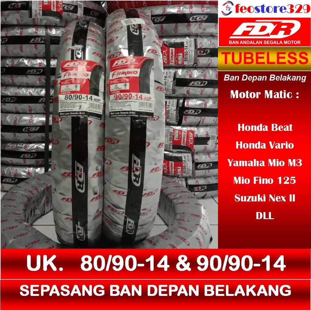 Sepasang Ban tubles fdr 80/90 Ring 14 plus 90/90 Ring untuk motor matic honda beat vario mio m3 dan 