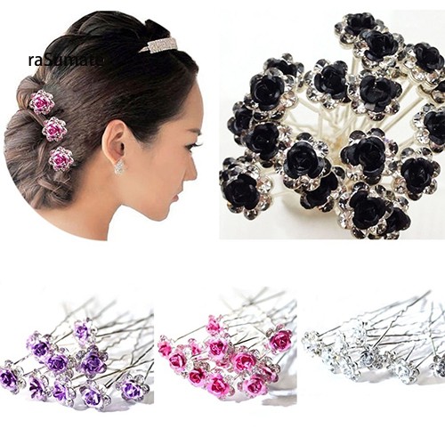 Rst 5pcs Chic Engagement Wedding Shiny Rhinestone Hair Clips Rose