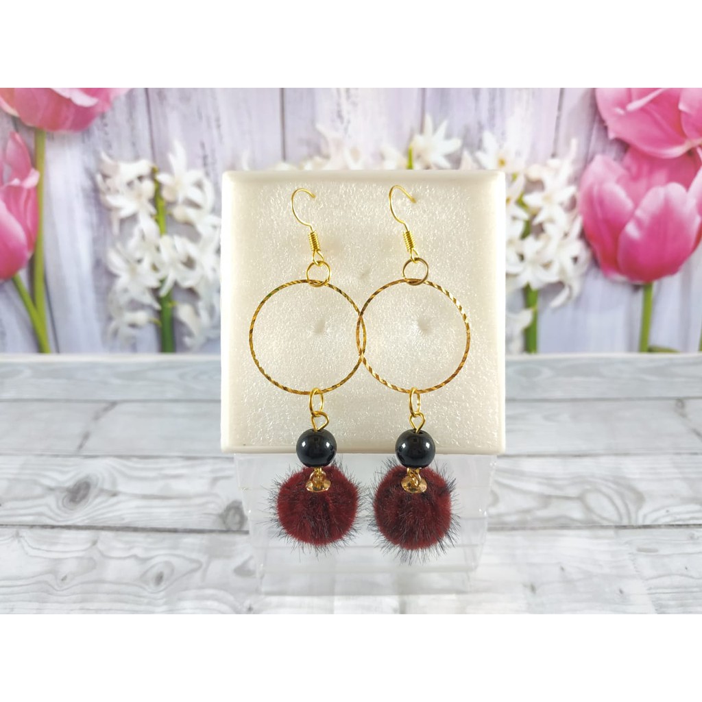 ANTING POMPOM LUCU - AKSESORIS ANTING Fashion wanita Manik Hoop - GIWANG - KERABU ANTING JUNTAI