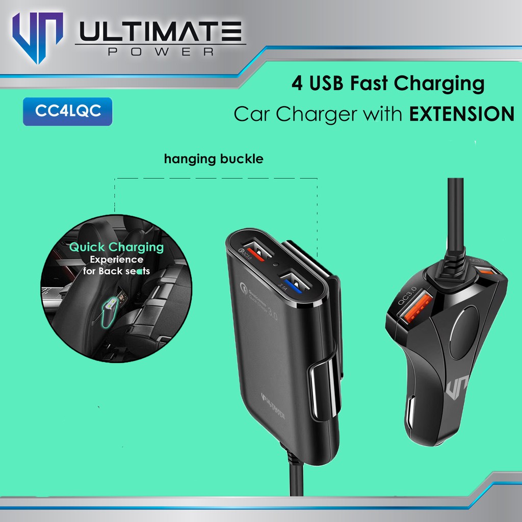 Car Charger Fast Charging Ultimate 4USB Fast Charging Car Charger with Extension