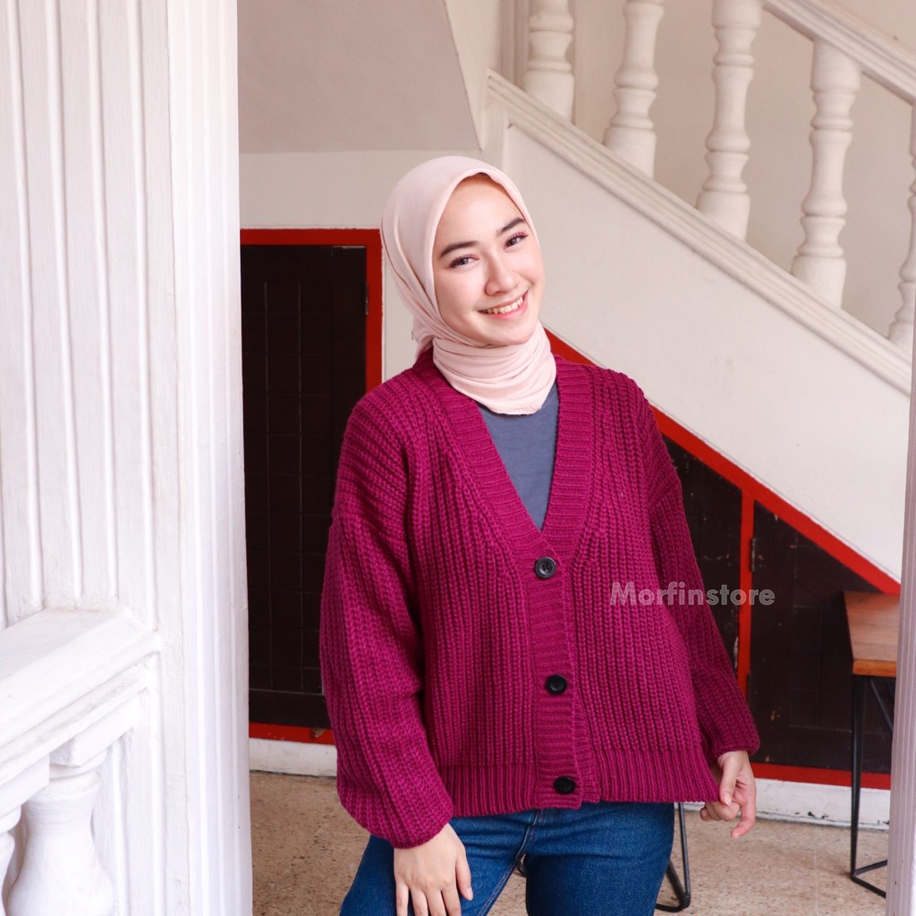 PROMO- Nakara Cardy Bahan Rajut Premium / Cardigan Oversize / Cardi Rajut / Cardigan Crop Wanita-Fanta