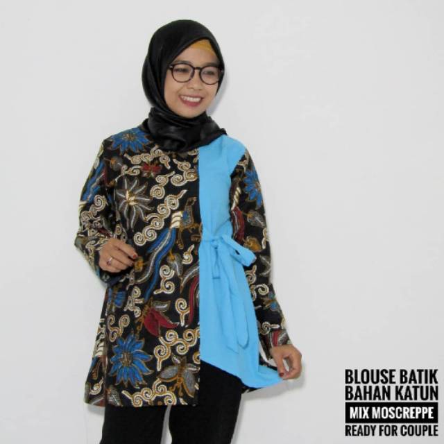 Blouse Batik Wanita Katun Kombinasi Moscrepe