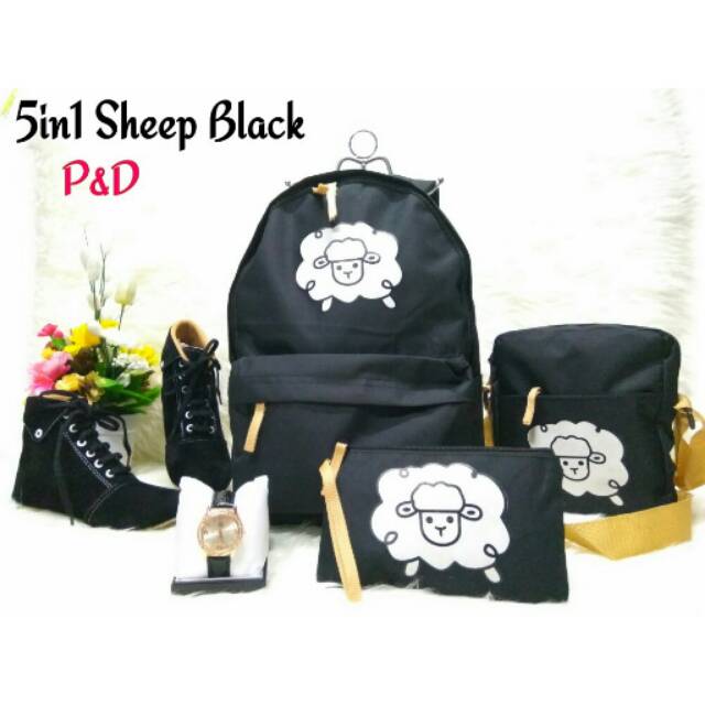 Tas Paket Sepatu 5in1 / Tas Wedges Boot Sandal 5 in 1 Sheep Black