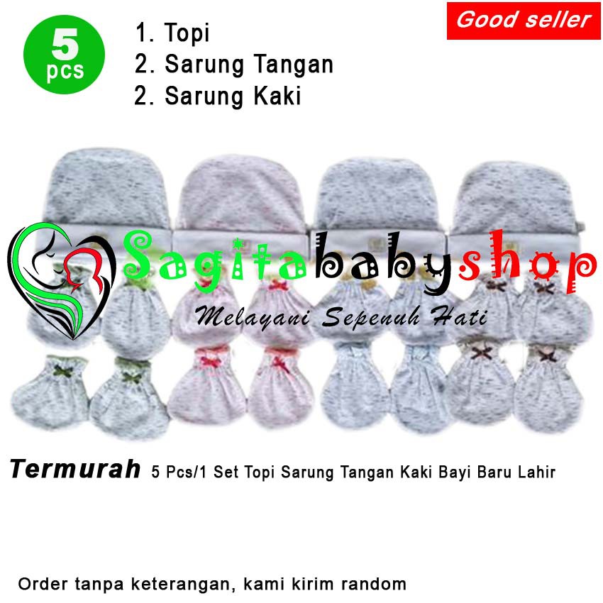 Termurah 5 Pcs/1 Set Topi Sarung Tangan Kaki Bayi Baru Lahir  topi bayi perempuan topi bayi baru lah