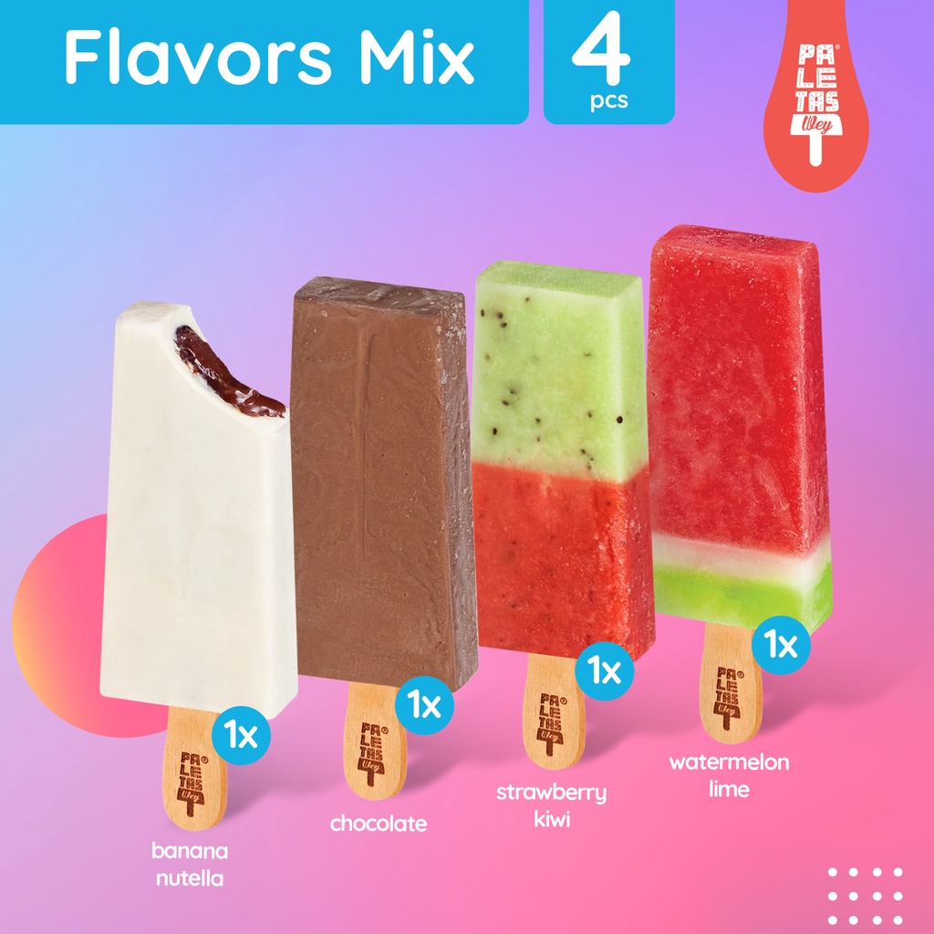 

Es Krim Paletas Wey 1 Banana Nutella, 1 Chocolate, 1 Strawberry Kiwi & 1 Watermelon Lime