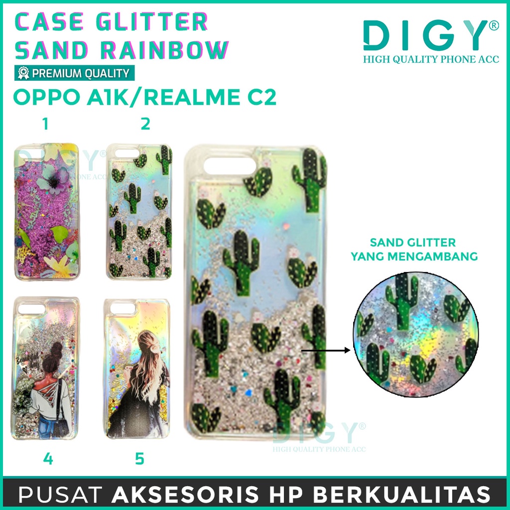 Case hp  realme 7i C17 A1K REALME C2  C11 Glitter Dynamic Liquid Quicksand Case Motif cewe kaktus heart bts