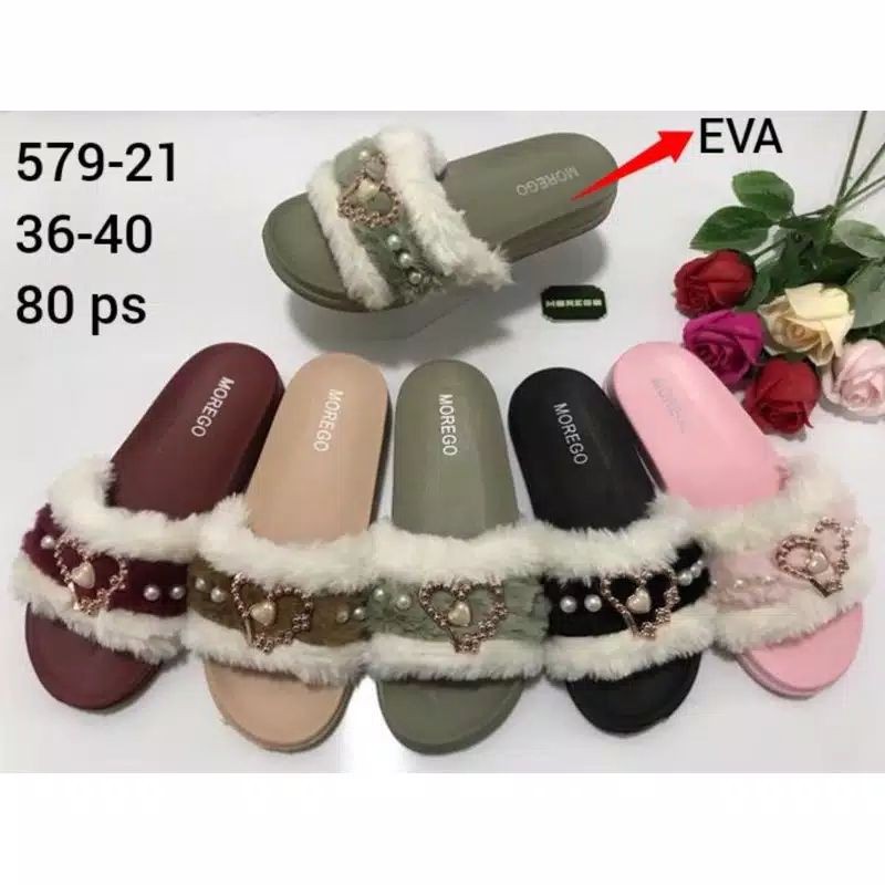 sandal bulu wanita dewasa hati morego 579-21