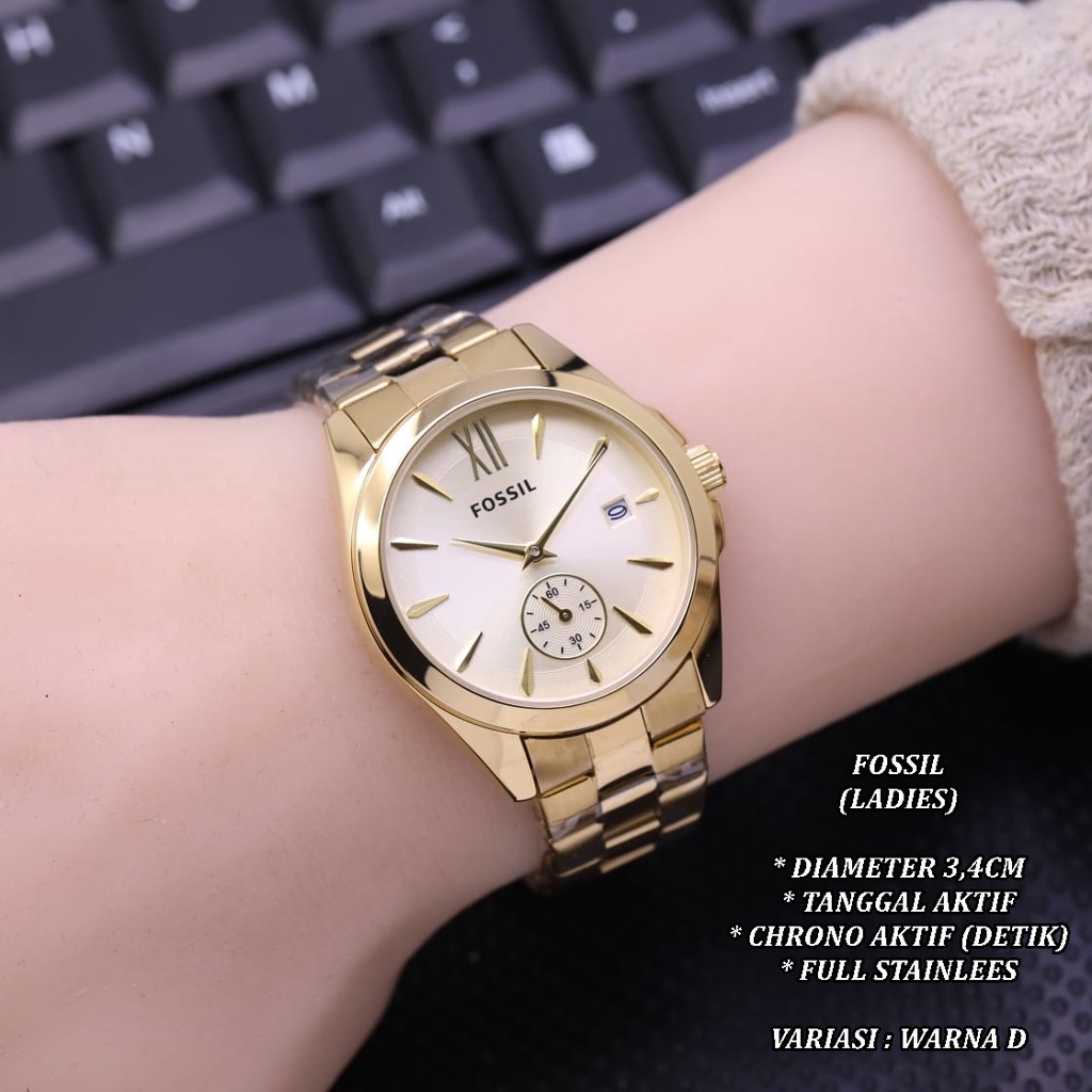 (BISA COD) JAM TANGAN WANITA FASHION RANTAI BODY BULAT TANGGAL &amp; CHRONO ON