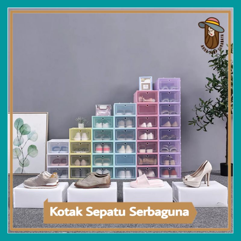 Kotak Sepatu Lipat Transparan Tebal Box Organizer Rak Sepatu