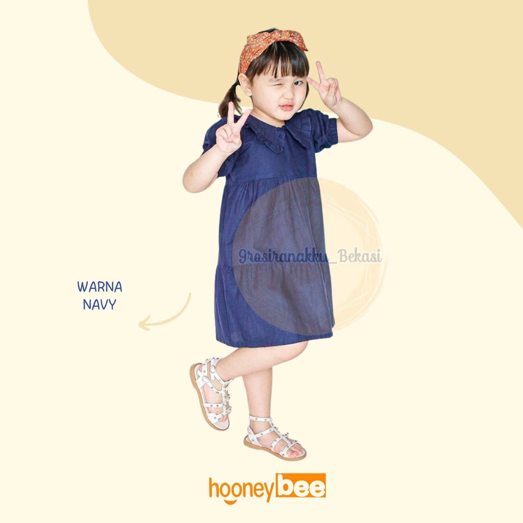 Dress Anak Linen Salsabila Warna Navy Size 1-5Tahun