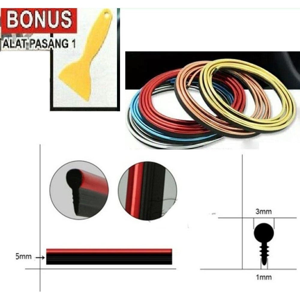 List Dekorasi Interior Mobil 5 Meter - List Dashboard Dekorasi Interior Mobil Moulding Strip 5 Meter - Lis Trim Mobil