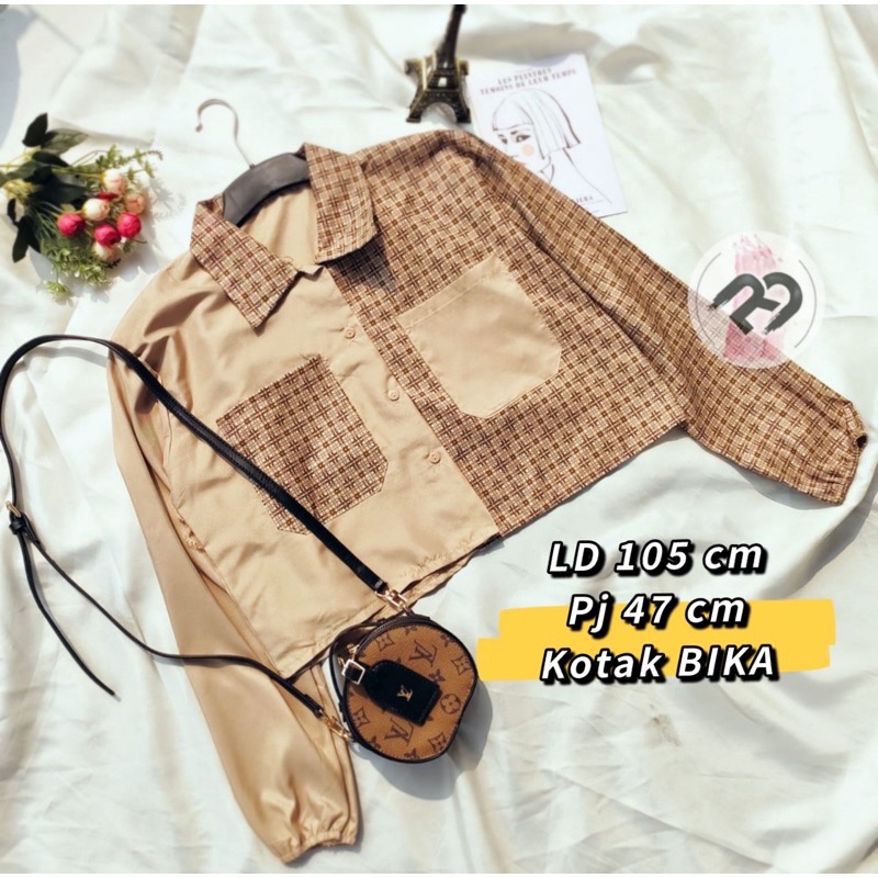 RD FASHION Mika Crop Top / KEMEJA CROP / kemeja TWO TONE / TARTAN KEMEJA CROP / TARTAN CROP-Kotak BIKA LD 105 cm