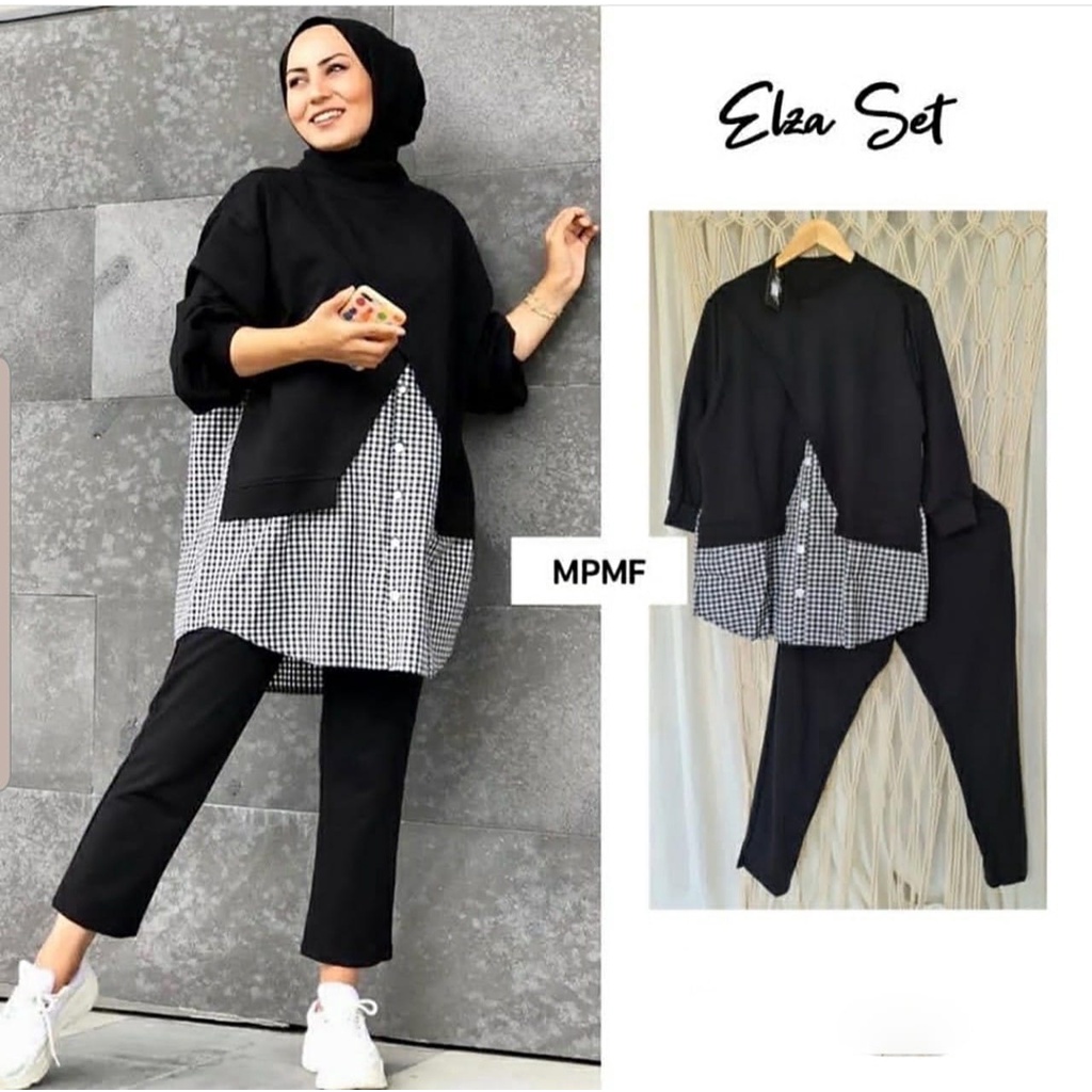 2 UKURAN 2XL 3XL HGO SET ELZE / SET ELZA CROM / ONE SET WANITA-Black 3XL